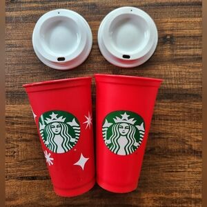 Starbucks Festive Red Cups with White Lids